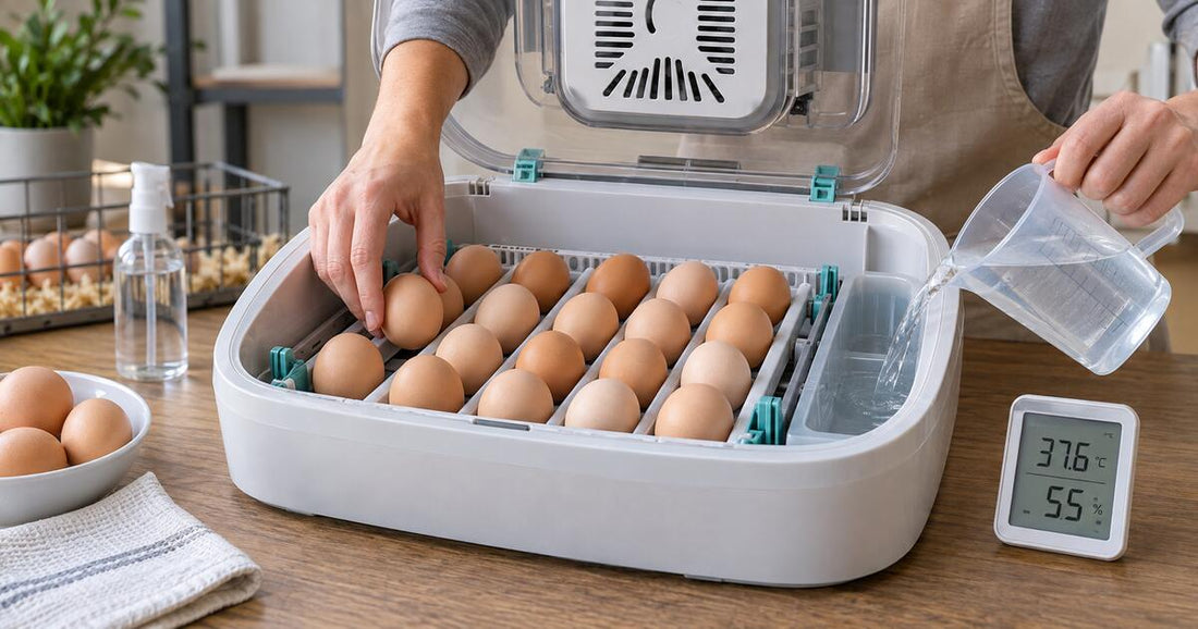 Essential egg incubator setup with correct egg placement and humidity control