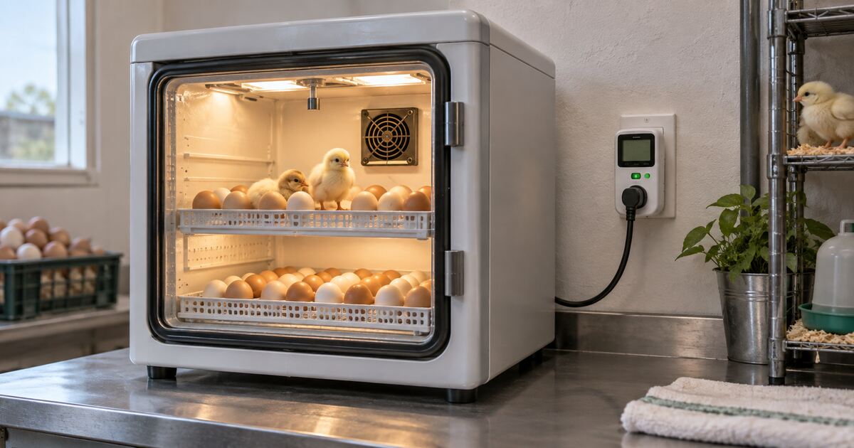 Energy-efficient egg incubator connected to an electricity usage meter