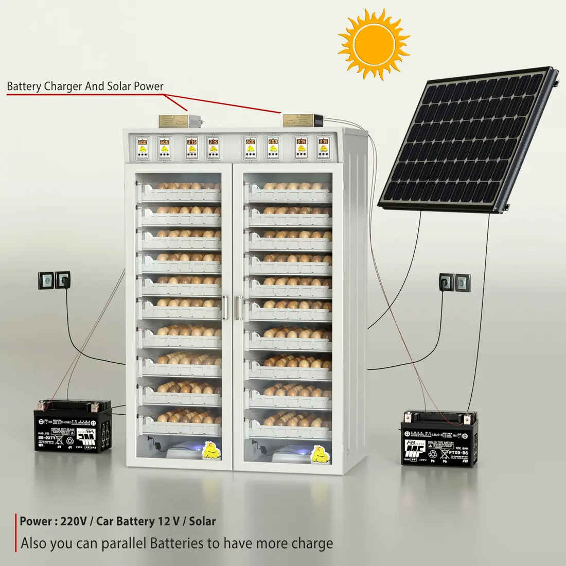 Chicken Egg Incubator – Mega Model (Up to 1000 Eggs) with solar panel