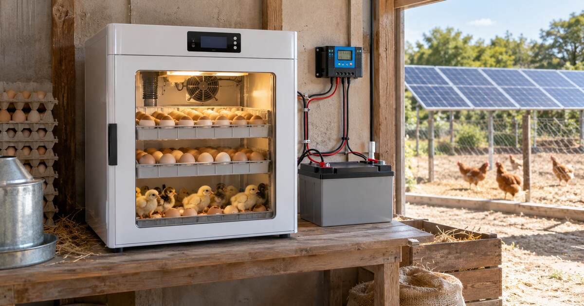 Solar egg incubator with battery backup for off-grid poultry farming