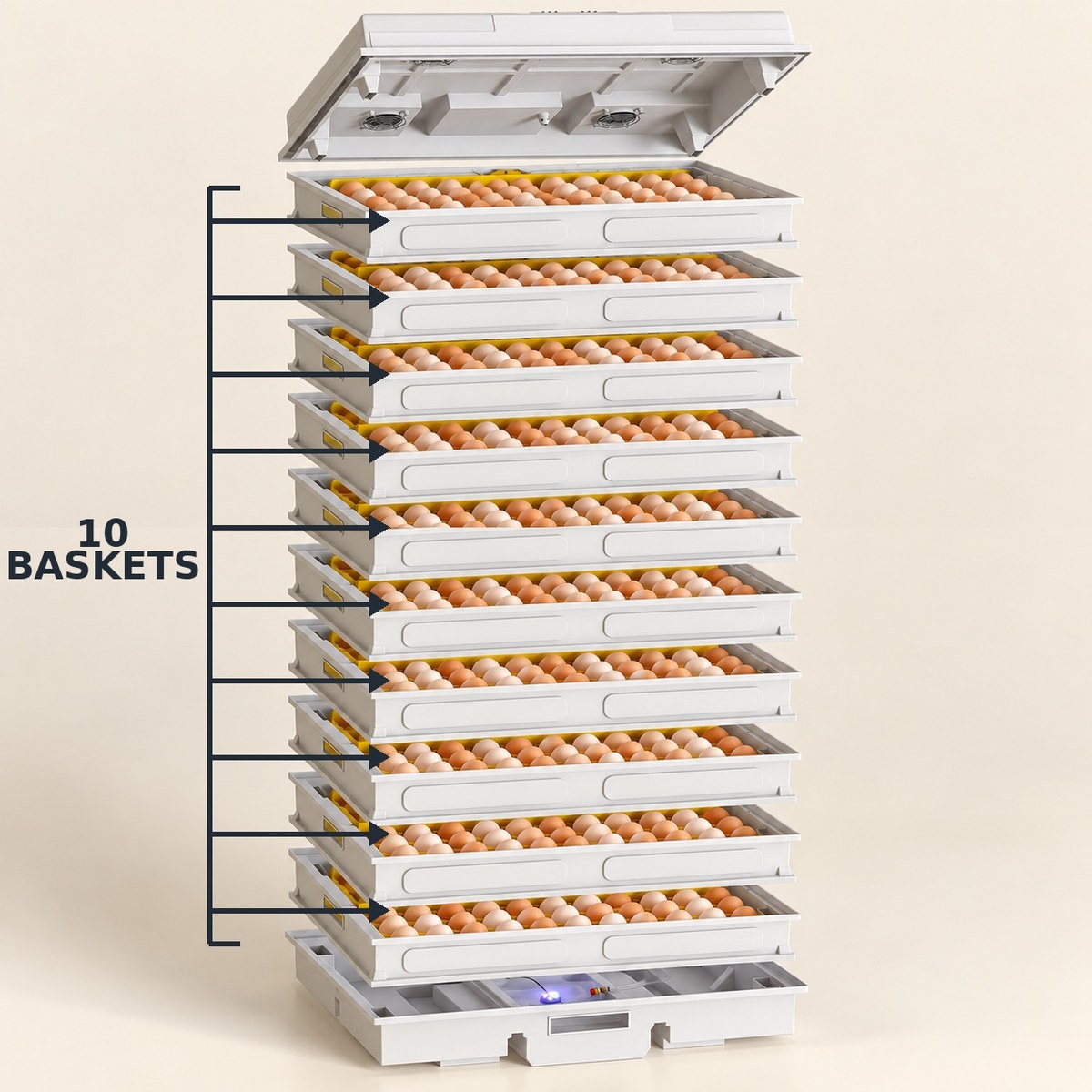 Incubateur à œufs de poule modulaire à étages – Capacité de 120 à 1200 œufs
