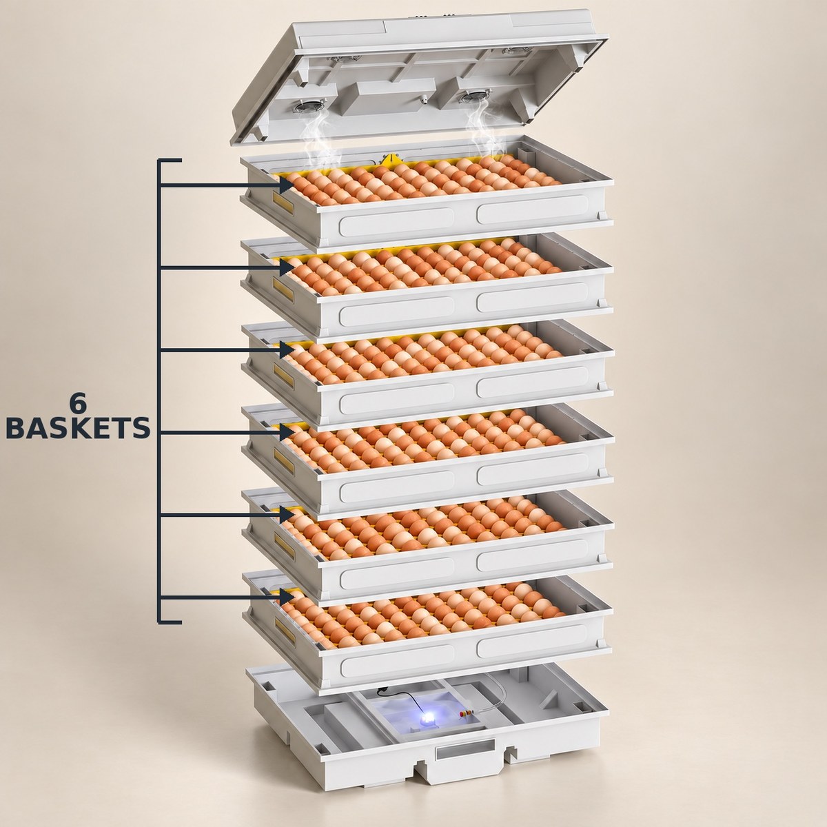 Incubateur à œufs de poule modulaire à étages – Capacité de 120 à 1200 œufs
