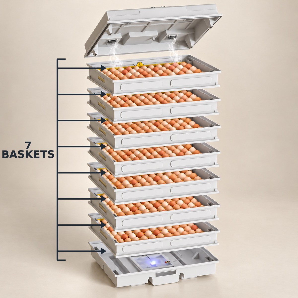 Incubateur à œufs de poule modulaire à étages – Capacité de 120 à 1200 œufs
