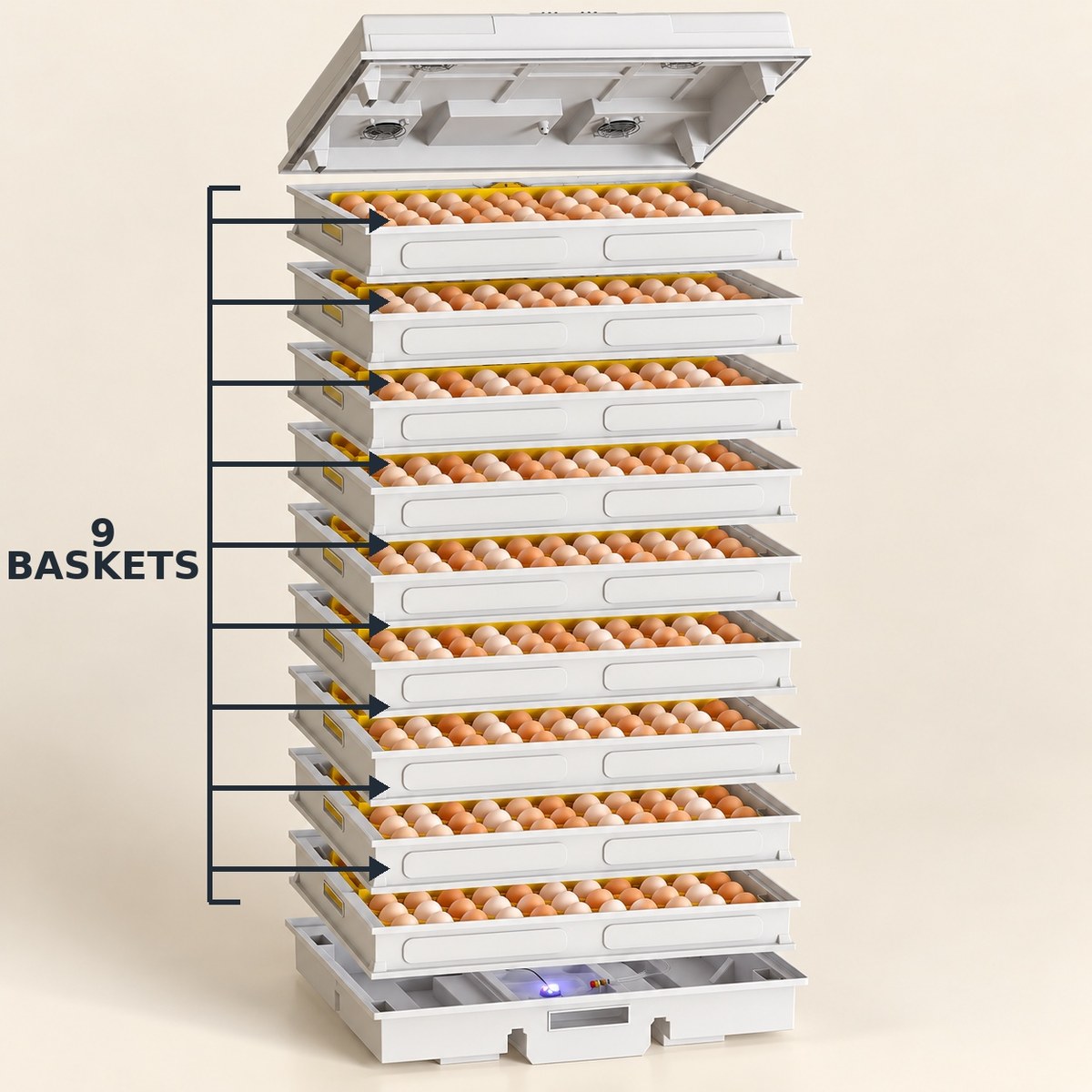 Incubateur à œufs de poule modulaire à étages – Capacité de 120 à 1200 œufs
