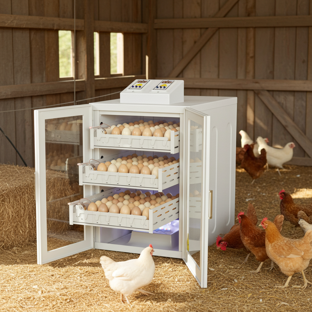 فقاسة بيض الدجاج – الطراز السهل بسعة تصل إلى مئةٍ وخمسين بيضة
