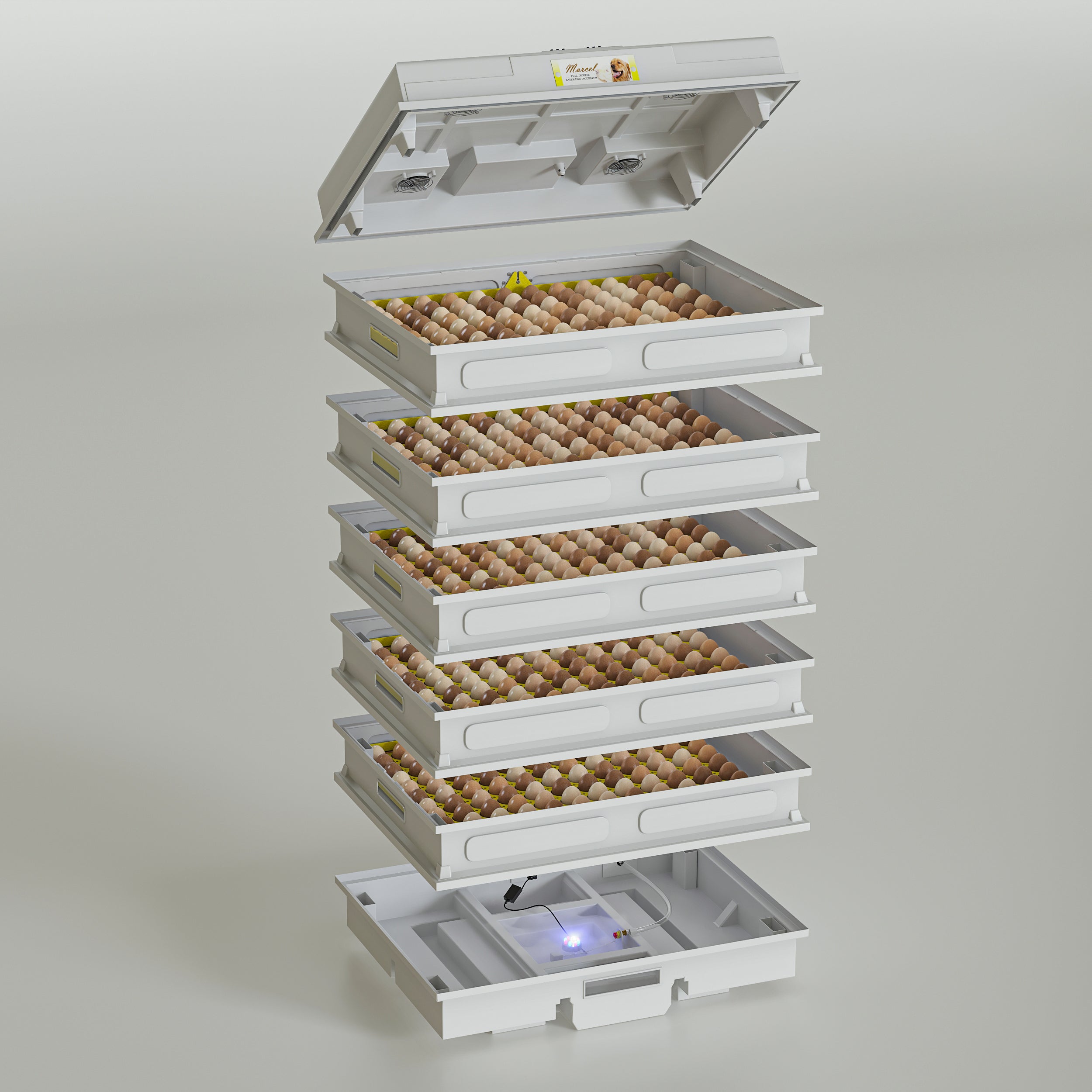 فقاسة بيض الدجاج بنظام طبقات معياري – سعة من مئة وعشرين إلى ألف ومئتي بيضة
